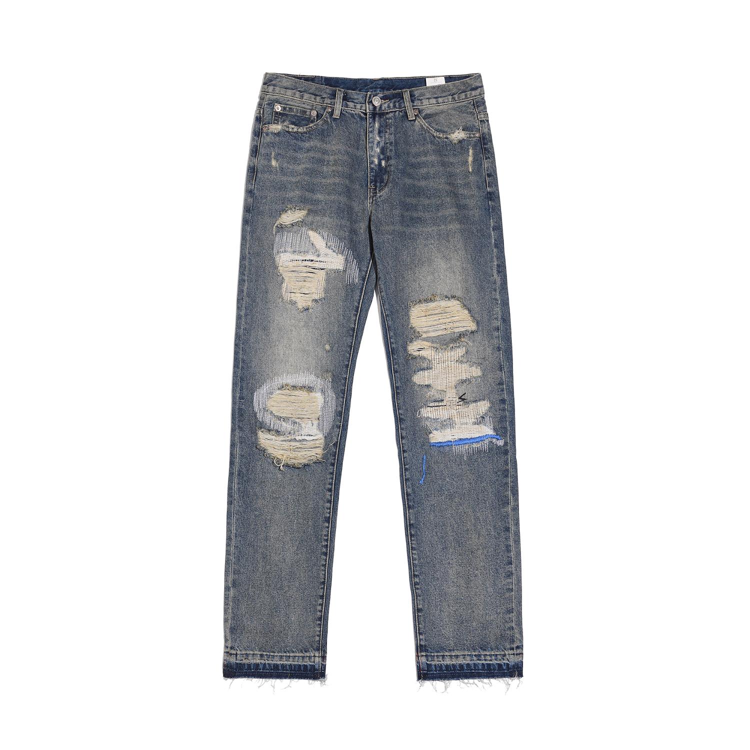 

22SS Embroidered Washed Jeans Men Women EU Size Heavy Fabric Pants High Street, Blue