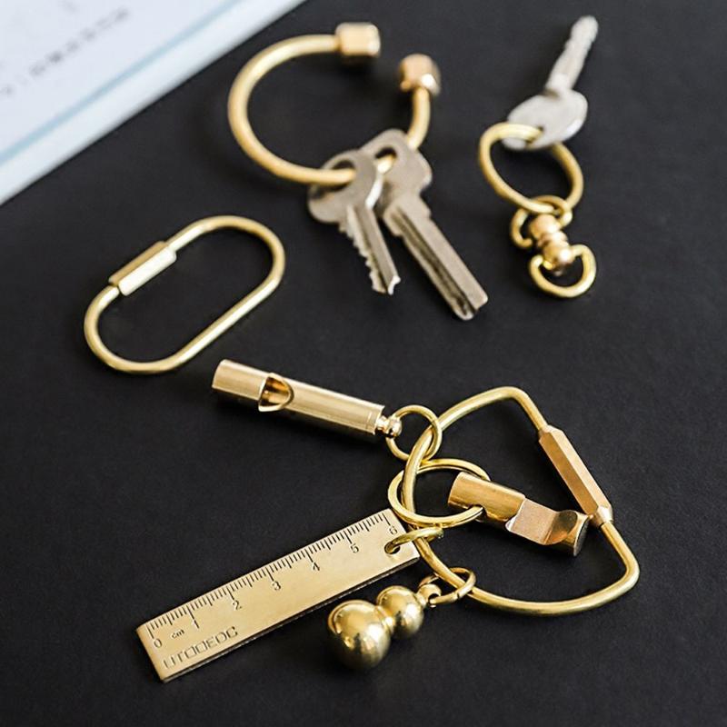 

Keychains 1PC Brass Keychain Portable Unique DIY Craft Tools Whistle Ruler Key Ring Pendant Jewelry Accessories