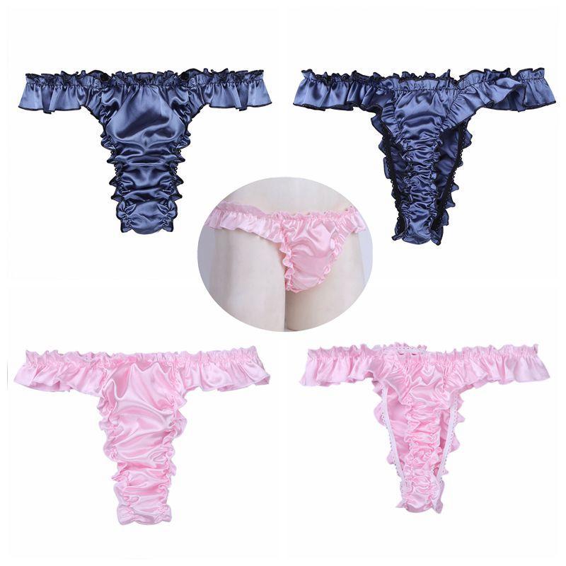 

Men's G-Strings #M-XXL Men Underpants Lingerie Soft Shiny Frilly Panties Sissy Bikini Briefs Thong Underwear Swimsuit Party CostumeMen's, Pink