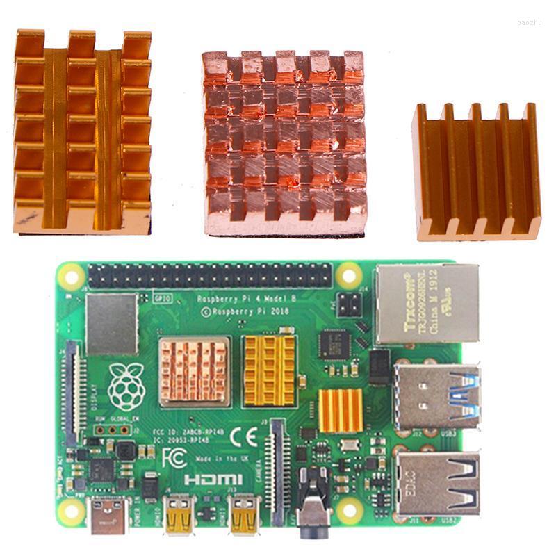 

Fans & Coolings 3pcs/set For Raspberry Pi 4B Copper Cooling Pad Heatsink Radiator Kit Cooler 4 Model B Heat SinkFans