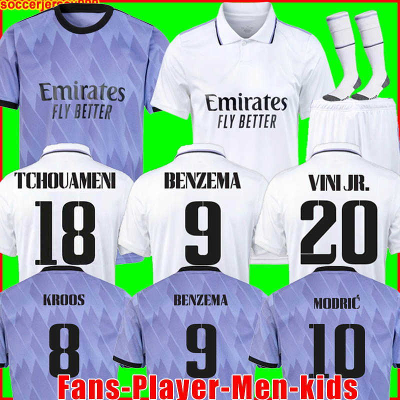

BENZEMA soccer jersey 22 23 football shirt VINI JR CAMAVINGA TCHOUAMENI ALABA HAZARD ASENSIO MODRIC KROOS REAL MADRIDS camiseta men kids kit, 22/23 men home player version + patch2