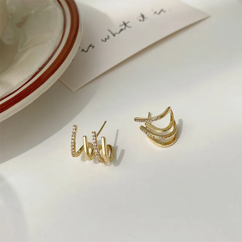 designers earrings studs fashion inlaid zircon multi-layer vertical bar geometric Earrings S925 silver needle womanly jewelry good-image-777562385