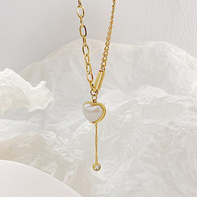 

Pendant Necklaces Treny Wife/ Mother's Presents Stainless Steel Layering Necklace Layered Choker Pearl Zirconia Heart For Women 41cm 6mm