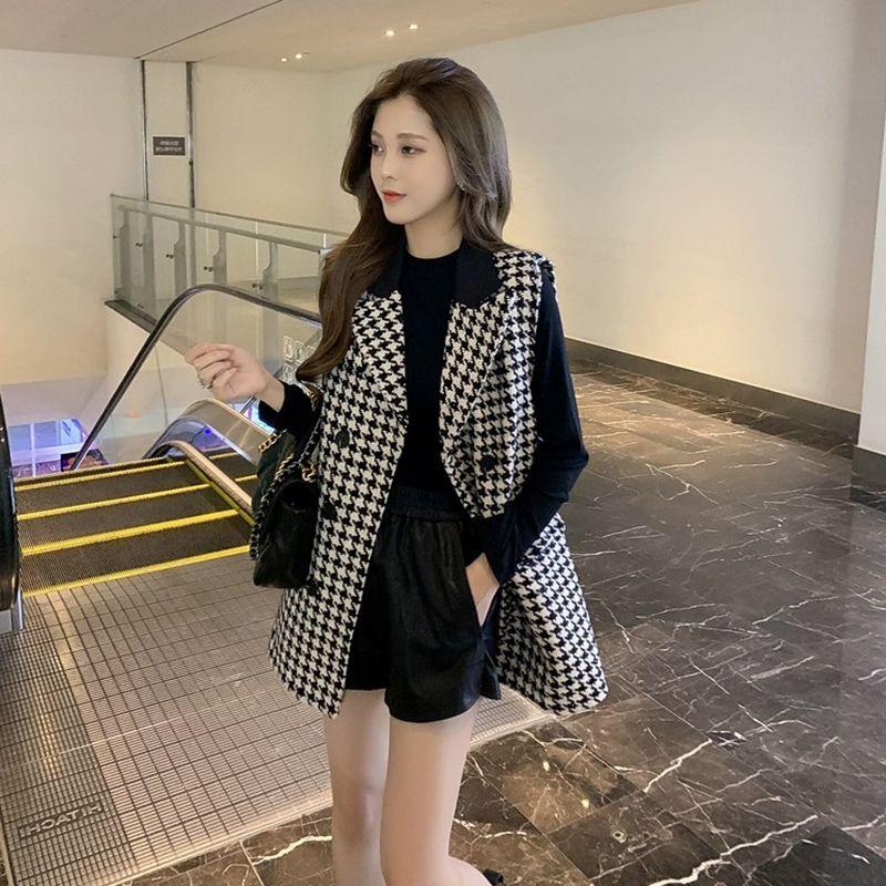 

Women's Vests Vest Women's Autumn And Winter Coat Loose Houndstooth Knitted Woolen Korean-Style Woman Jacket Waistcoat -4XL J159Women's