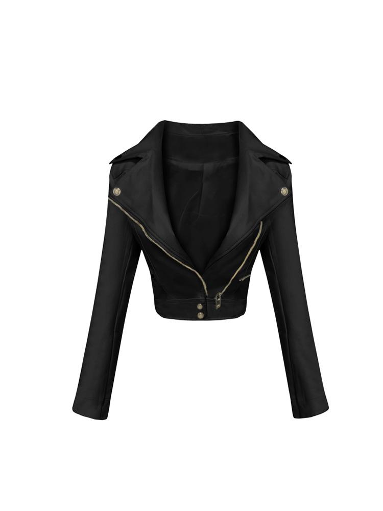 

Women' Leather & Faux Autumn Women Jacket Biker Coat Turndown Collar PU Motorcycle Jackets Loose Streetwear OuterwearWomen, Black