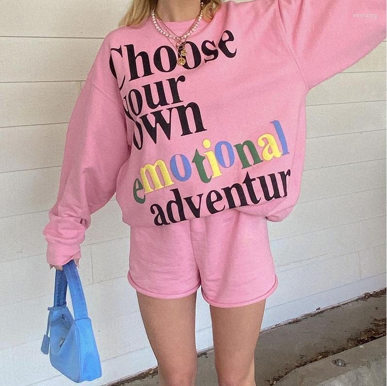 

Women' Tracksuits Women Summer Autumn Streetwear Long Sleeve Oversized Sweatshirt Elastic Waist Shorts For Girls Loose Casual Outfit Set
