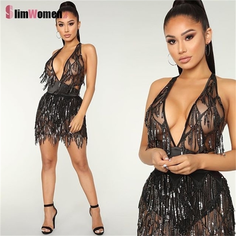 

Nightclub Sparkle Backless Tassel Sequins Bodycon Dress Women Deep V Neck Robe Bandage Chirstmas Party Dresses Birthday Outfits 220406, Gold