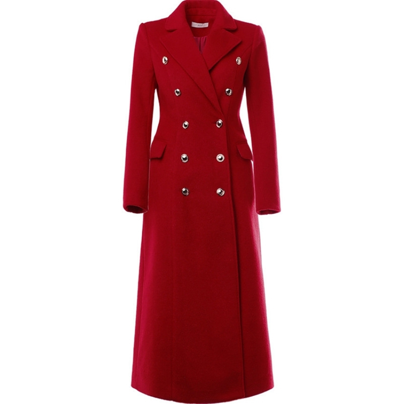 

Women Winter Coat Wool 2020 Vintage Elegant OL Fashion double breasted Long Plus size LJ201106, Red