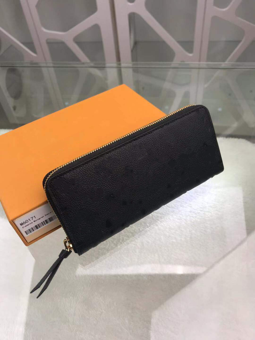 

Designer luxurys bags wallet Leather Canvas 8 Credit Slots Long Zipper Wallets Card Holder Purse Women Clutches Bag Top high quality M60171, Black+wave pattern