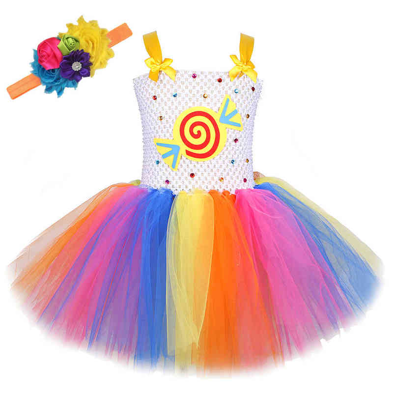 

Rainbow Candy Tutu Dress For Baby Girls Lollipop Halloween Comes For Kids Toddler Candyland Birthday Outfit With Bow Headband L220715, Only dress
