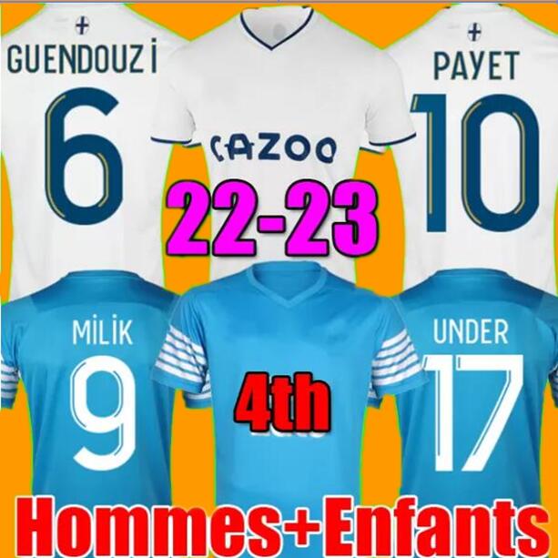 

soccer jersey 22 23 Olympique De Marseilles PAYET 2022 2023 OM GERSON MILIK GUENDOUZI maillot de foot KAMARA football shirt UNDER men kids set Fourth uniform kit AAB, 22-23 home patch