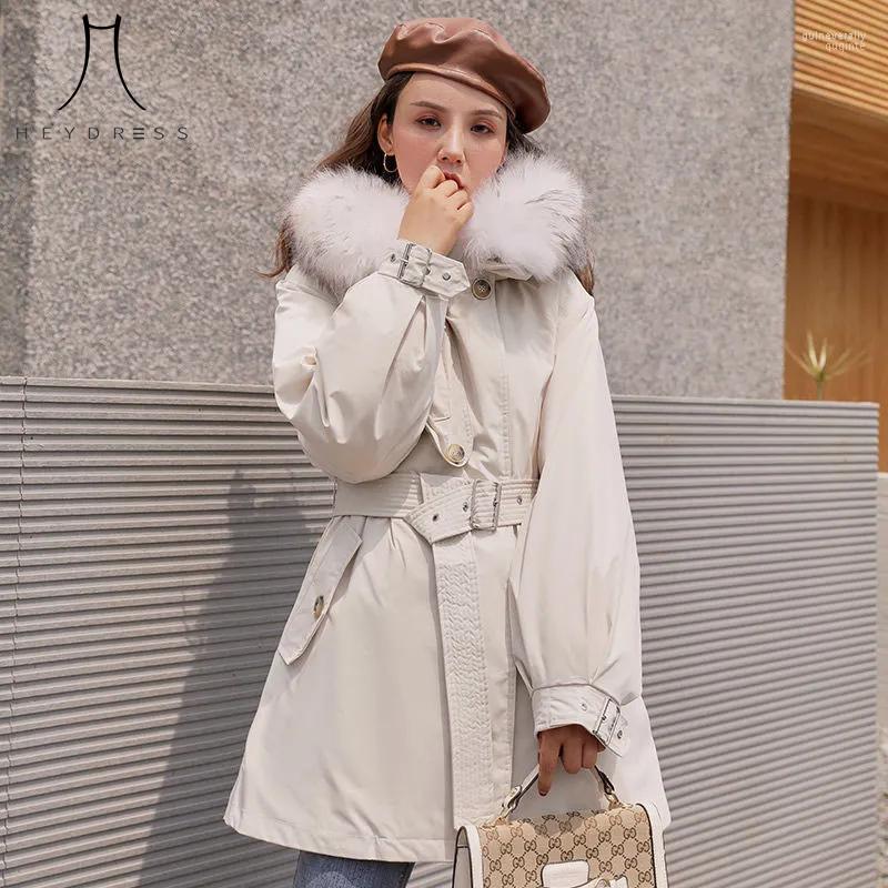 

Women's Down & Parkas Heydress Women Elegant Solid Fur Collar Thick Warm Female 2022 Winter White Duck Coats Belt Lady Fashion Streetwears G, Faux fur black