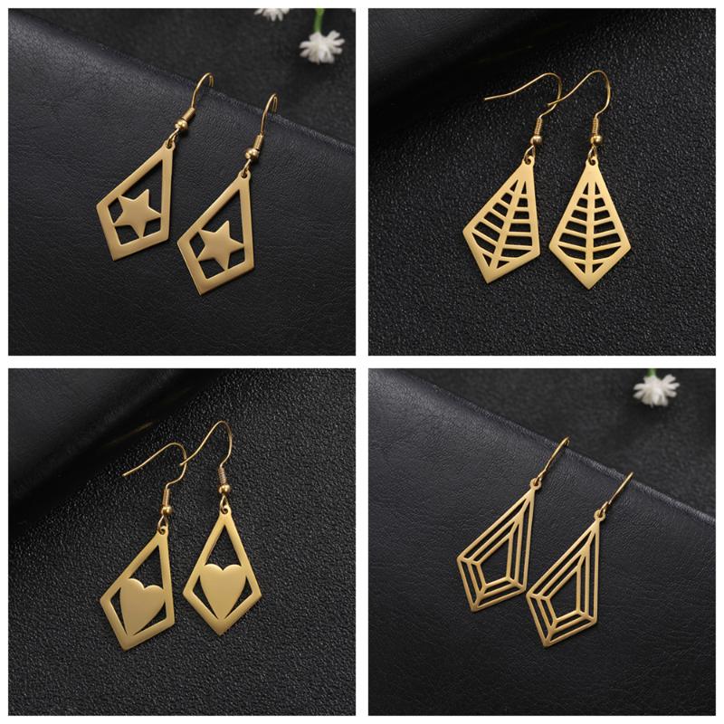 

Dangle & Chandelier LIKGREAT Geometric Earrings Hollow Heart Star Rhombus Stainless Steel Drop Earrrings Korean Fashion Jewelry Ear Accessor