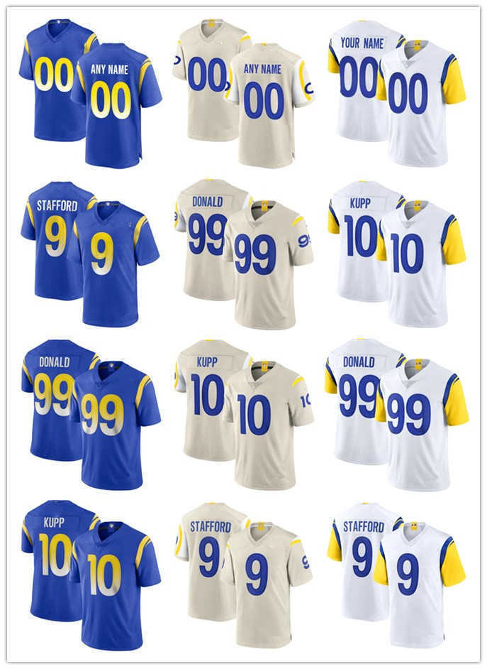 

custom Los Angeles''Rams''99 Aaron Donald 5 Jalen Ramsey 9 Matthew Stafford 10 Cooper Kupp 3 Odell Beckham Jr. 23 Cam Akers Football Jerseys, Colour