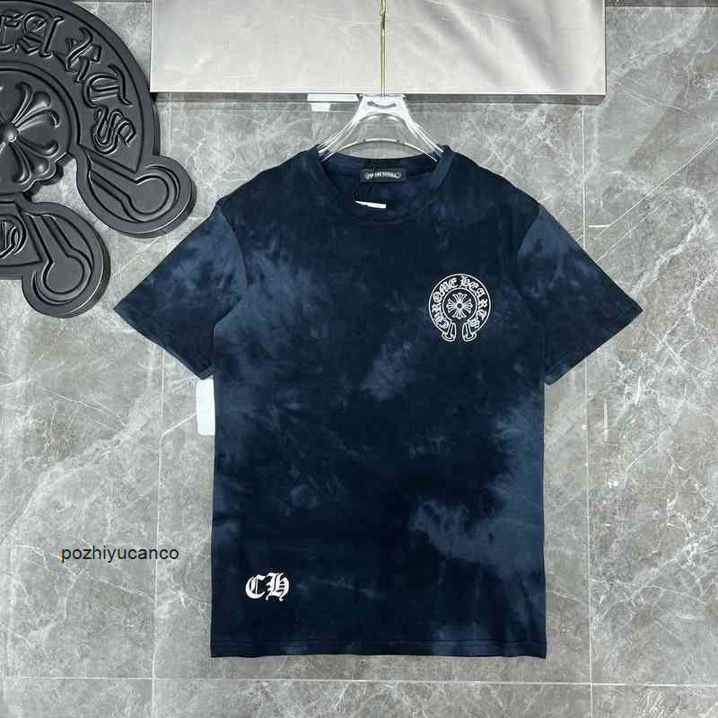 

designers chrome//heart men Correct 22ss summer new cross Sanskrit horseshoe gradient tie dyed short sleeve T-shirt, Gray