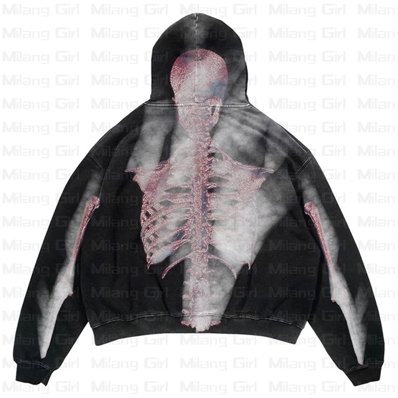 

Gothic Pullover Grunge Graphic Skeleton Print Hoodie Punk Streetwear Harajuku Loose Women's Sweatshirt Y2k Clothes Streetwear 220725, Black