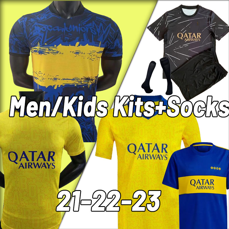 

BOCA JUNIORS 2022 2023 Player Version Fans Soccer Jerseys 22 23 DE ROSSI MARADONA TEVEZ CARLITOS ROJO CAMISA ROMAN KIDS kit football SHIRT Full set Concept Women, 22-23 third women
