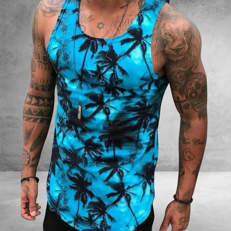 

Mens Tank Top Summer Sleeveless Shirts Moon And Sun Print Fitness Clothing Men Casual Sports Slim Vest Harajuku Tops Shirt, B purple