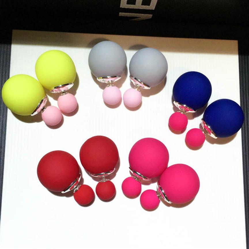 

Ins fashion jewelry unique luxury designer double sided beautiful lovely candy color frosted ball stud earrings for woman girls284S