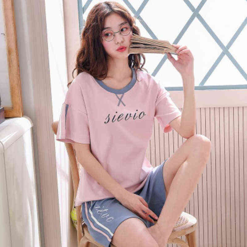 

Pajamas Women New 2020 Cute Cartoon Nightwear Pijama Short Sleeve Cotton Night Wear Suit Large Size Women Pajamas Set 20 Style J220730, Brown