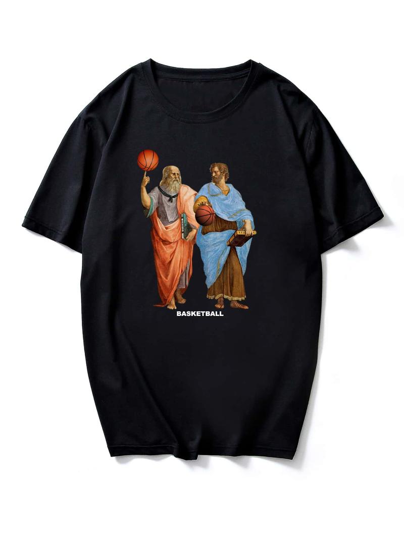 

Men' T-Shirts Men Figure Basketball Graphic Print Street Sport Casual Preppy Traning High Quanlity Loose Comfortable Oversize Tee, Black