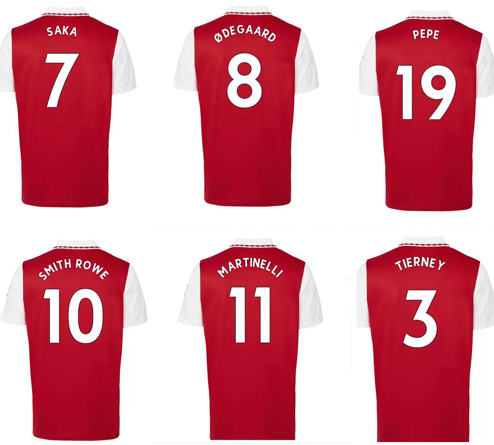 

Customized 2022 Thai Quality Soccer Jerseys yakuda Dropping Accepted Football wear 10 SMITH ROWE 9 LACA ZETTE 7 SAKA 5 THOMAS 35 MARTINELLI 9 G.JESUS 19 PEPE 3 TI ERNEY, 22-23 home