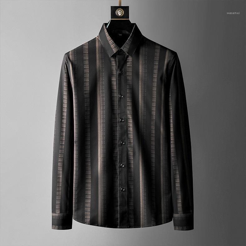 

Striped Shirts Men Long Sleeve Slim Fit Street Wear 2022 Spring Social Party Nightclub Blouse Male Clothing Chemise Homme Men's Casual, Red