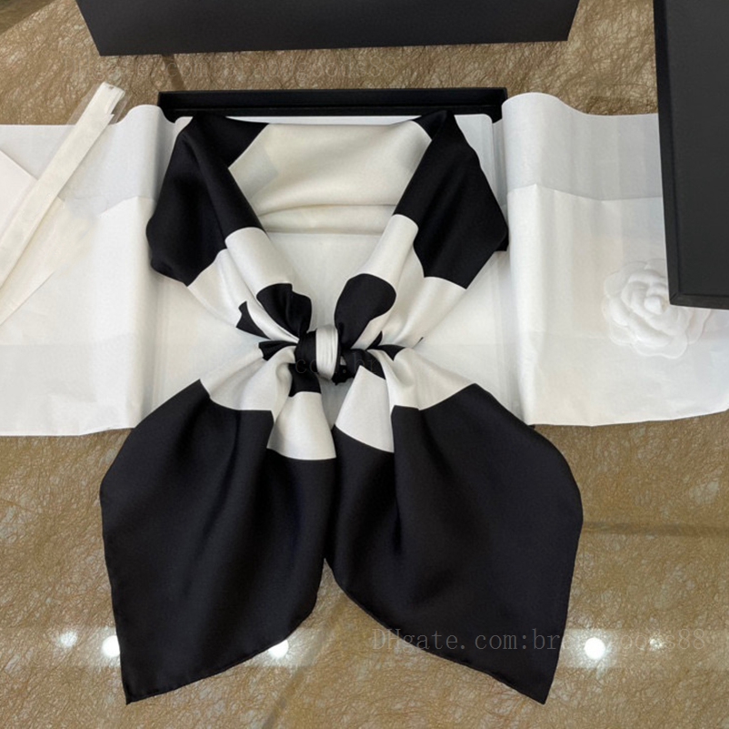 

Fashion Top quality classic camellia C Silk Scarf Hand crimping Headcloth Black and White Big Letter scarfs luxury kerchief Designer Women's Scarves Wholesale
