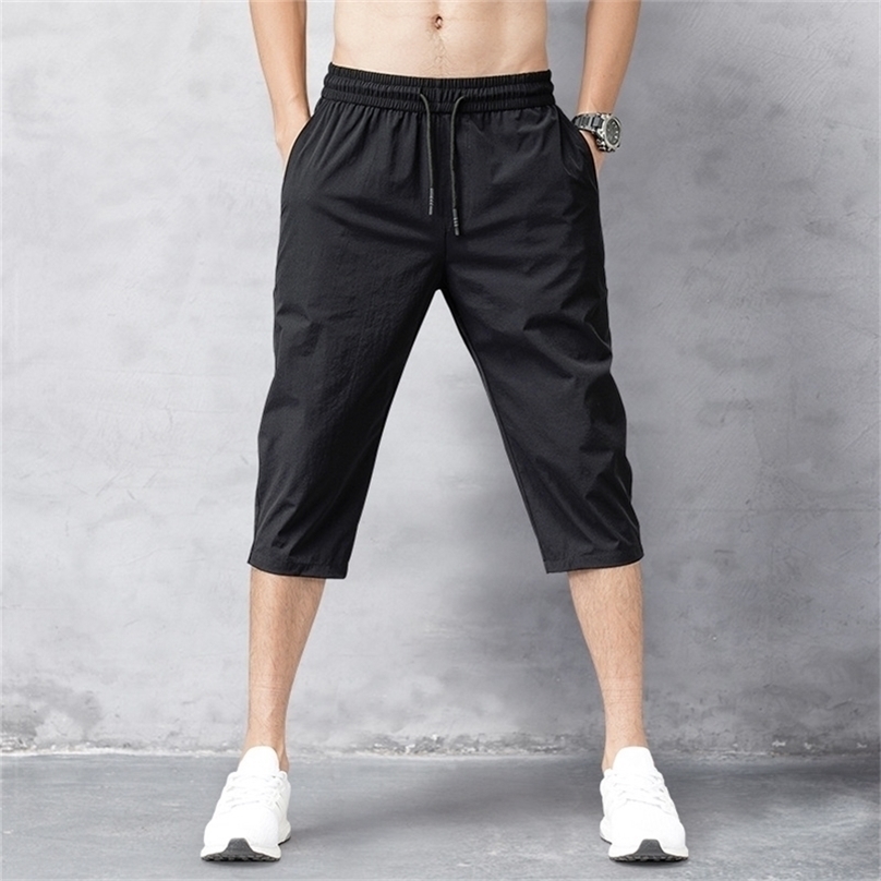 

Men's Shorts Summer Breeches Thin Nylon 3/4 Length Trousers Male Bermuda Board Quick Drying Beach Black Long 220418, Light grey