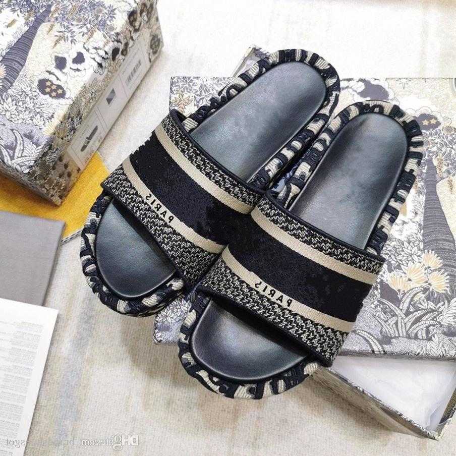 

2021 Blue Oblique Cotton Platform Mules Wedge Heel Sandals Jacquard Real Leather Luxury Women Shoes Us7 Adhesive wedges woman shoes, 004