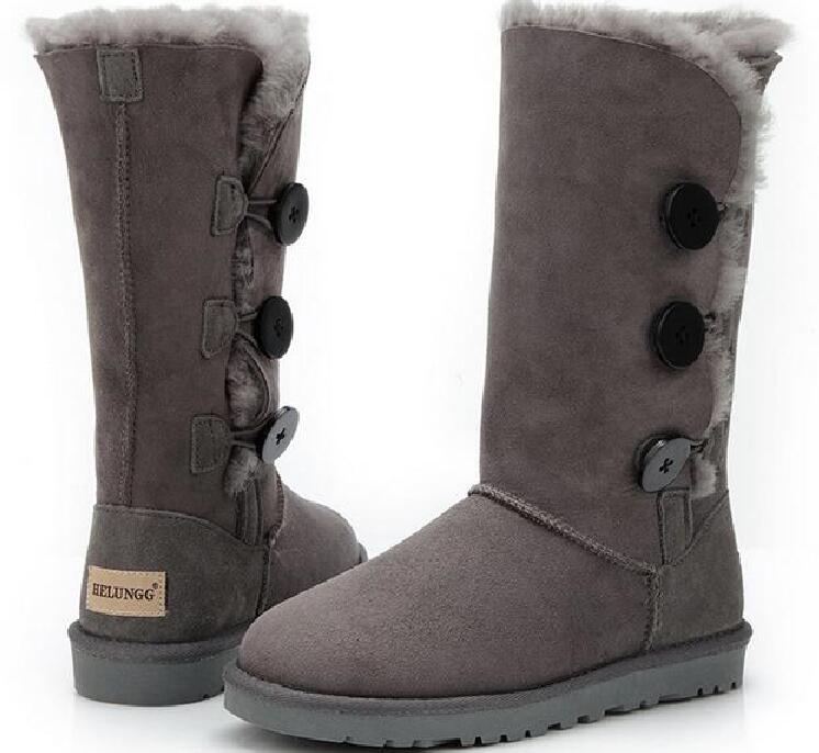 Vente chaude style classique grand 3 boutons 1873 femmes bottes de neige Fourrure en peau de mouton garder au chaud botte U tag sac à poussière c