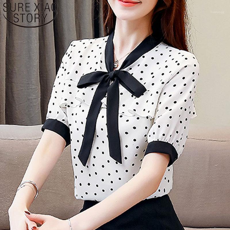 

Fashion Women Chiffon Blouses Short Sleeve Ruffles Clothing Bow Dot Womens Tops And White Ladies 5560 50 Women' & Shirts