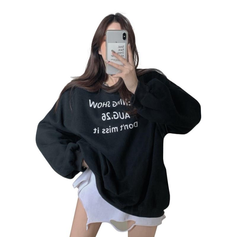 

Women's Hoodies & Sweatshirts Women Letter Print O-neck Sweatshirt Fashion Ladies Streetwear Slouch Pullover Jumper Tops Long Sleeve Oversiz, White