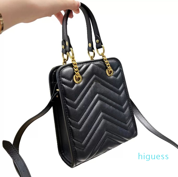 2022- Sacs de créateurs de luxe de haute qualité Sac à main pour femme en cuir matelassé chevron noir et quincaillerie dorée antique