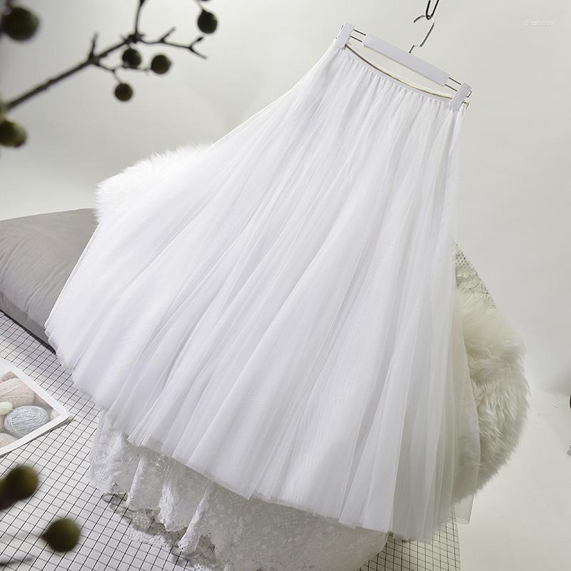

Skirts 2022 Spring Woman Elastic High Waist Mesh Pleated Women Chic A-Line Long Skirt Mujer Faldas Femme Jupes Streetwear, Black