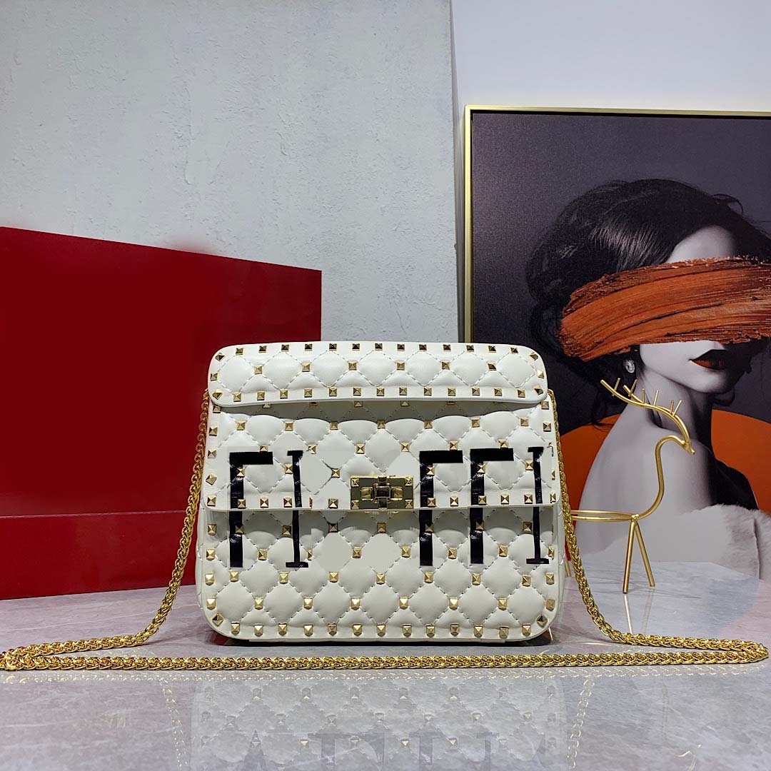 

2022 Classic Luxury Chain Bag 100% Sheepskin Surface printing Messenger Bag Big Rhombic Lock Flap Single Shoulder Bags with Cover Women Handbags Rivet Decoration, Red