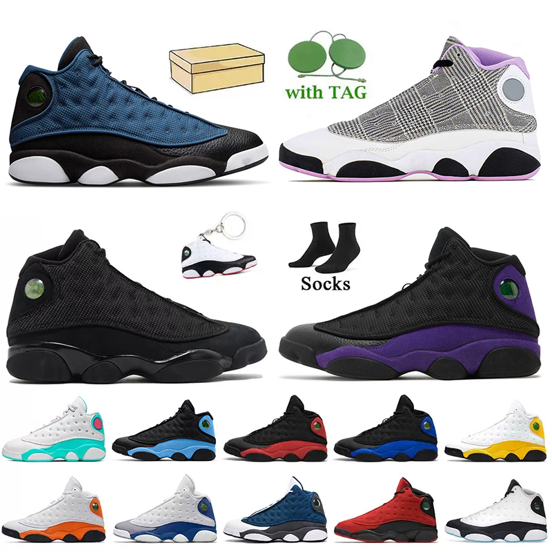 

13s Basketball Shoes Brave Blue JUMPMAN 13 Houndstooth Black Cat University Blue Hyper Royal Court Purple Red Flint Women Mens Sports Trainers Bred Sneakers With Box, B50 grey toe 40-47