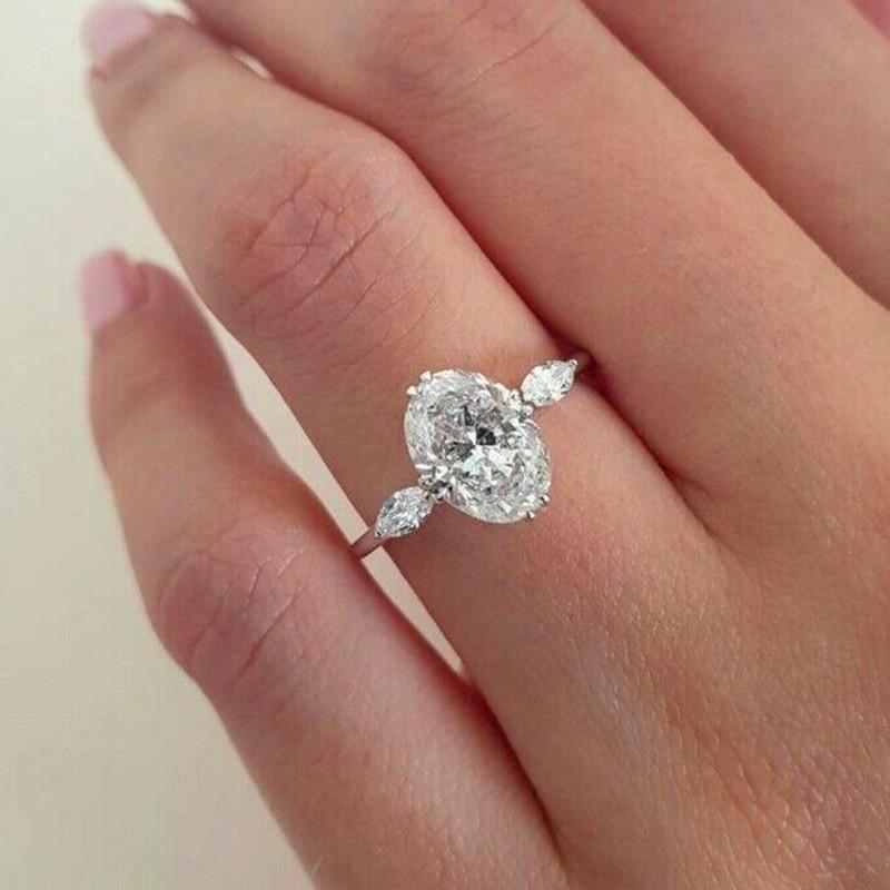 

Wedding Rings Luxury Female White Zircon Stone Ring Classic Silver Color Engagement Charm Crystal Oval For Women
