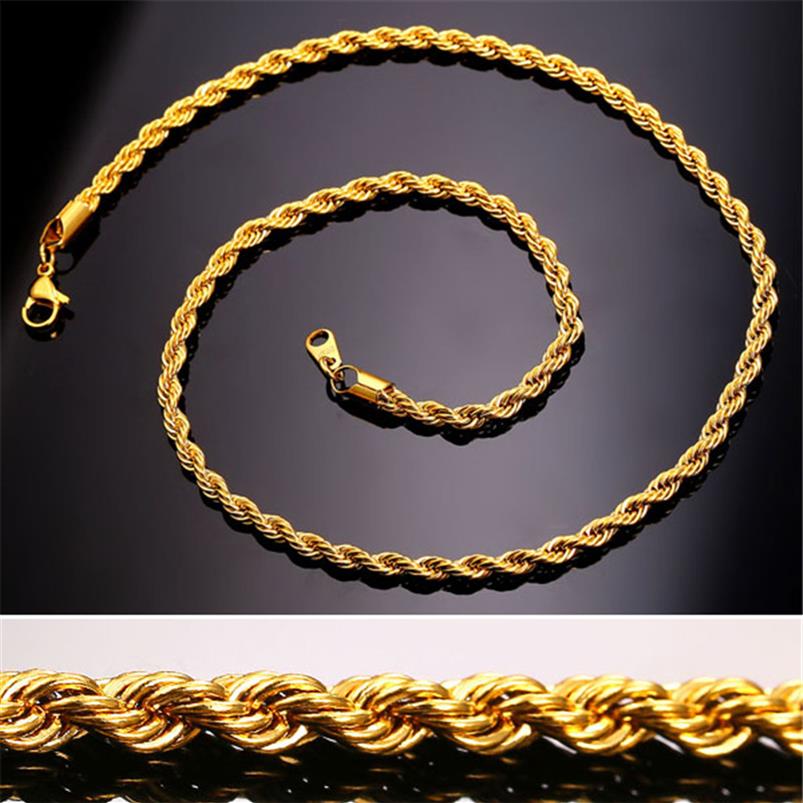 

Gold Chains Fashion Stainless Steel Hip Hop Jewelry Rope Chain Mens Necklace254w