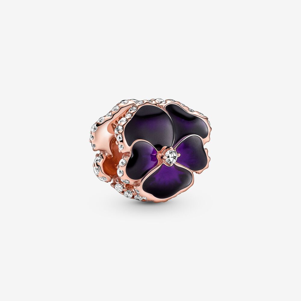 

100% 925 Sterling Silver Deep Purple Pansy Flower Charms Fit Original European Charm Bracelet Fashion Jewelry Accessories