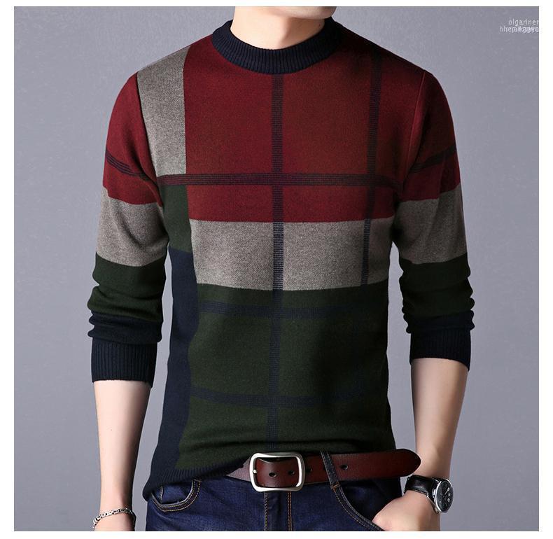 

Men's Sweaters Winter Warm Sweater Casual T-shirt Plaid Middle Aged Thickened Bottomed Man1 Olga22, Bqlm9336 is red