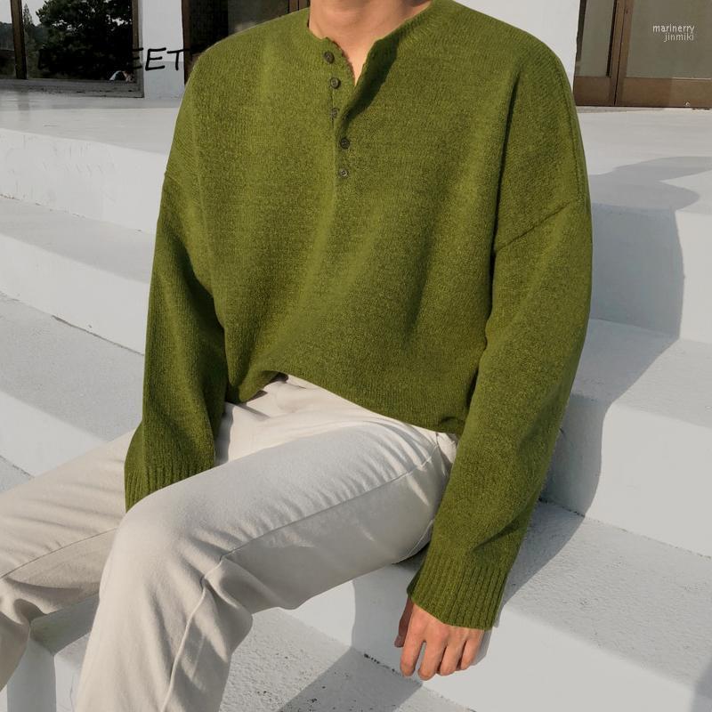

Men's Sweaters O-Neck Solid Sweater Men Korean Long Sleeve Loose Autumn Winter Slim Warm Boy 2022 Mari22, Green