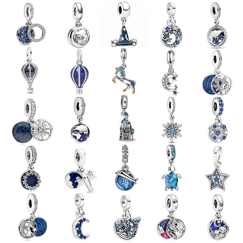 

925 Sterling Silver Dangle Charm Earth Hot Air Balloon Blue Pendant Series Suitable Beads Bead Fit Pandora Charms Bracelet DIY Jewelry Accessories