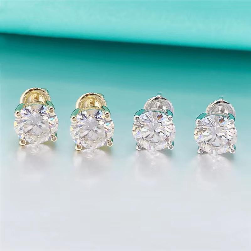 

Stud 100% 10k Gold Round Cut Moissanite Earrings Women Jewelry 4 Prong 2ct D Color Screw Back Birthday GiftStud
