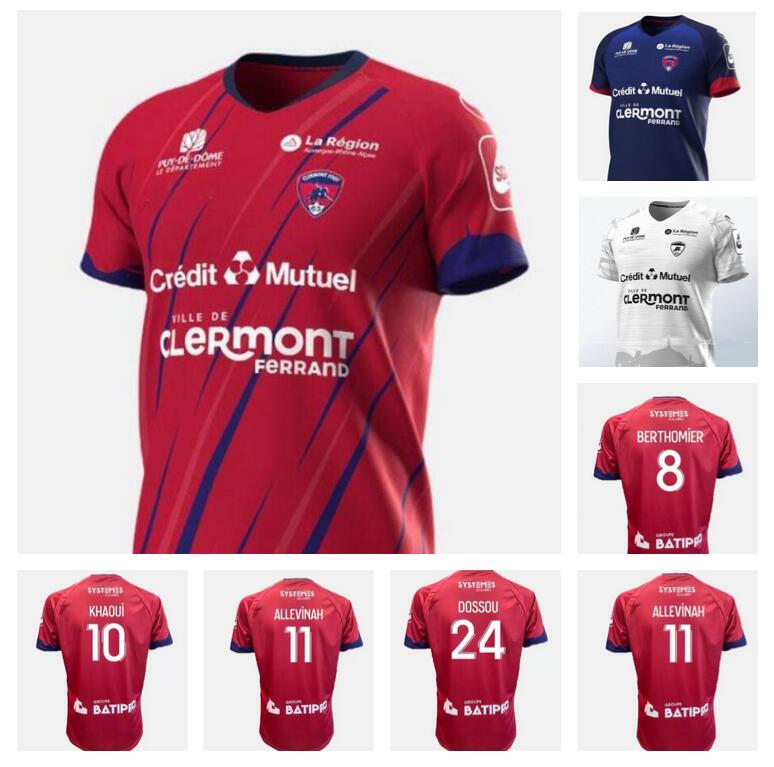 

22 23 MAILLOTS Clermont Foot 63 soccer jerseys home away third 2022 2023 bayo Dossou Allevinah Berthomier Magnin Iglesias TELL football shirts red white black