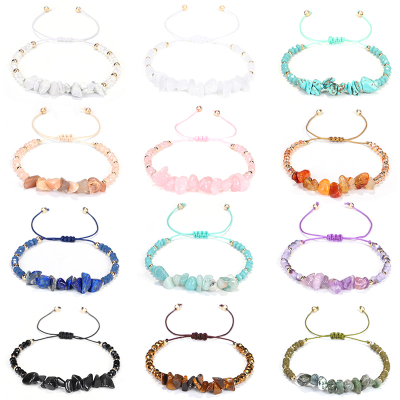 

Stones Bracelet Irregular Natural Stone Bracelet Beads Chips Jewelry Amethyst Aquamarine Rose Quartz Bracelets for Women
