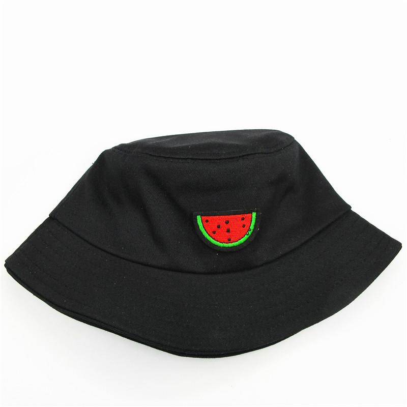 

Berets 2022 Red Watermelon Embroidery Cotton Bucket Hat Fisherman Outdoor Travel Sun Cap Hats For Men And Women 130, White