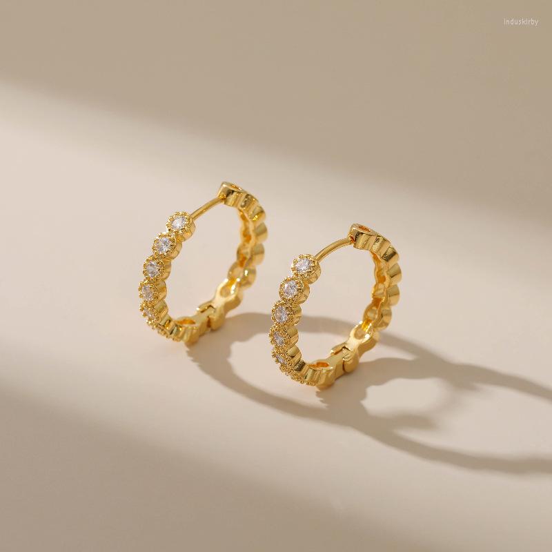 

Hoop & Huggie 18k Gold Plated Earrings For Women Diamond Cubic Zirconia Copper Casual Luxury Jewelry WholesaleHoop