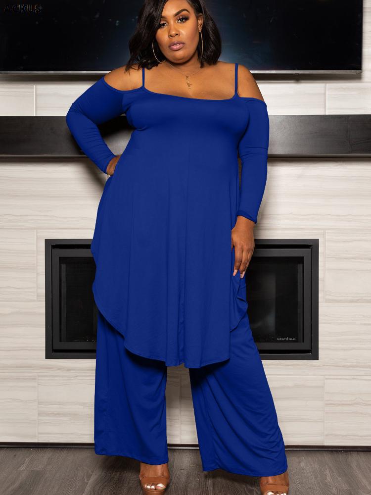 

Women's Plus Size Tracksuits ACKUS Set Solid Long T-shirts Tops Wide Leg Pants Two 2 Piece Sets Sexy Fashion Outfits Casual Maxi Tracksuit S, Orange