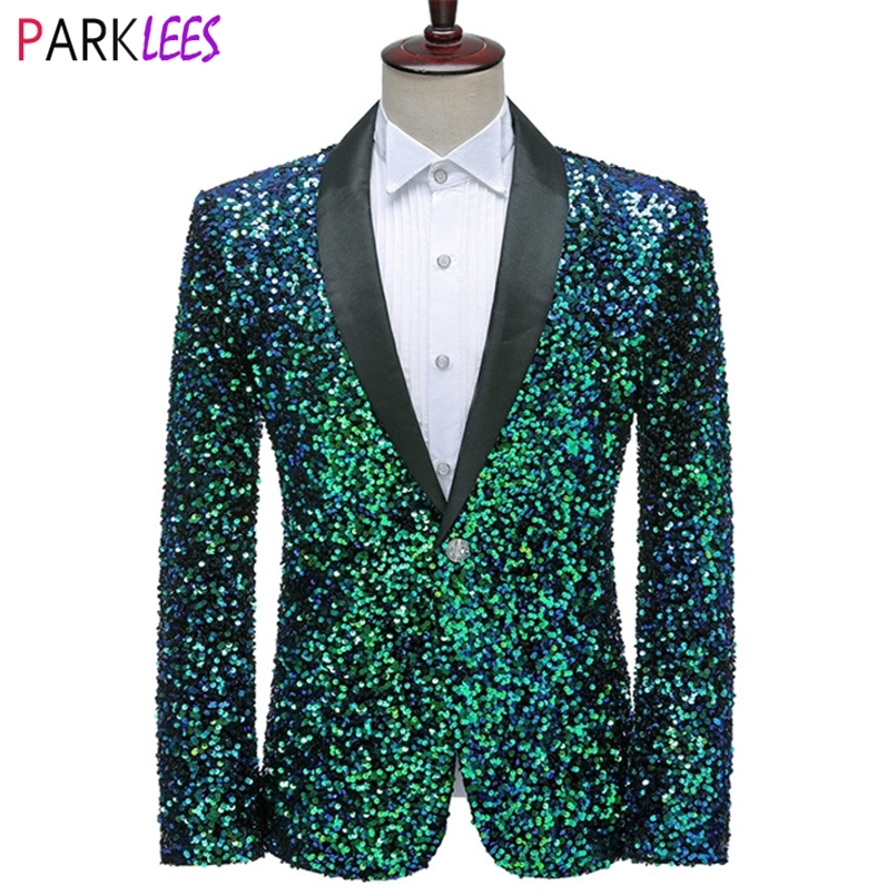 

Men's Tracksuits Shiny Green Sequins Bling Glitter Blazer Men Shawl Collar One Button Tuxedo Suits Mens Wedding Party Stage Costumes 220826, Pattern 2